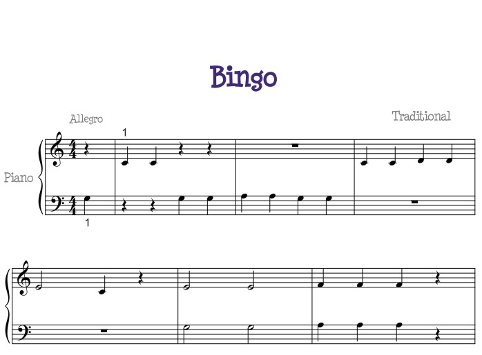bingo(宾果)幼儿 儿歌 初学者版 钢琴双手简谱 钢琴谱